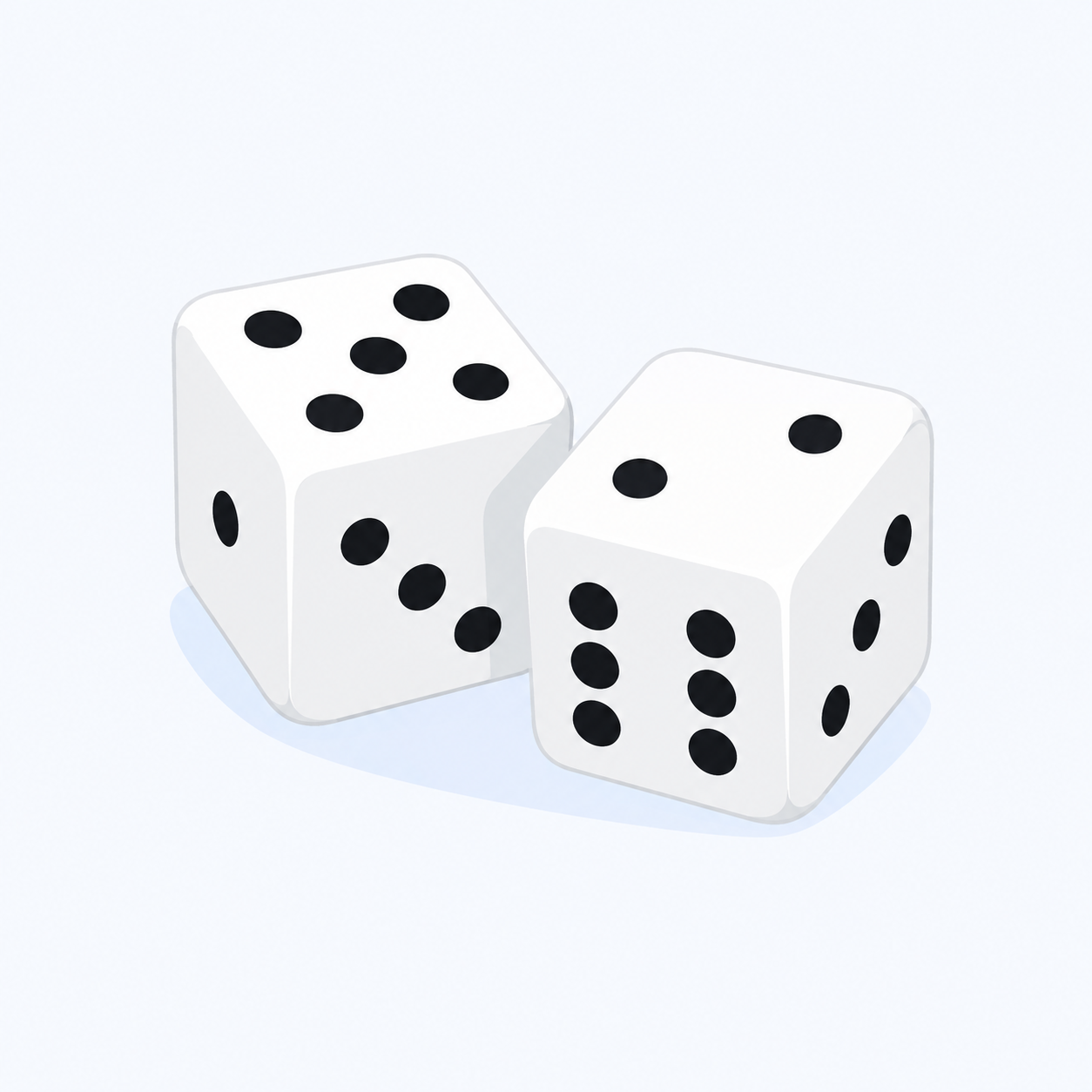 Two white dice with black pips.